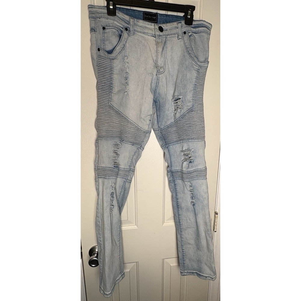 Just No Logo Skinny Moto Men's Cotton Jeans Size 34 Light Wash